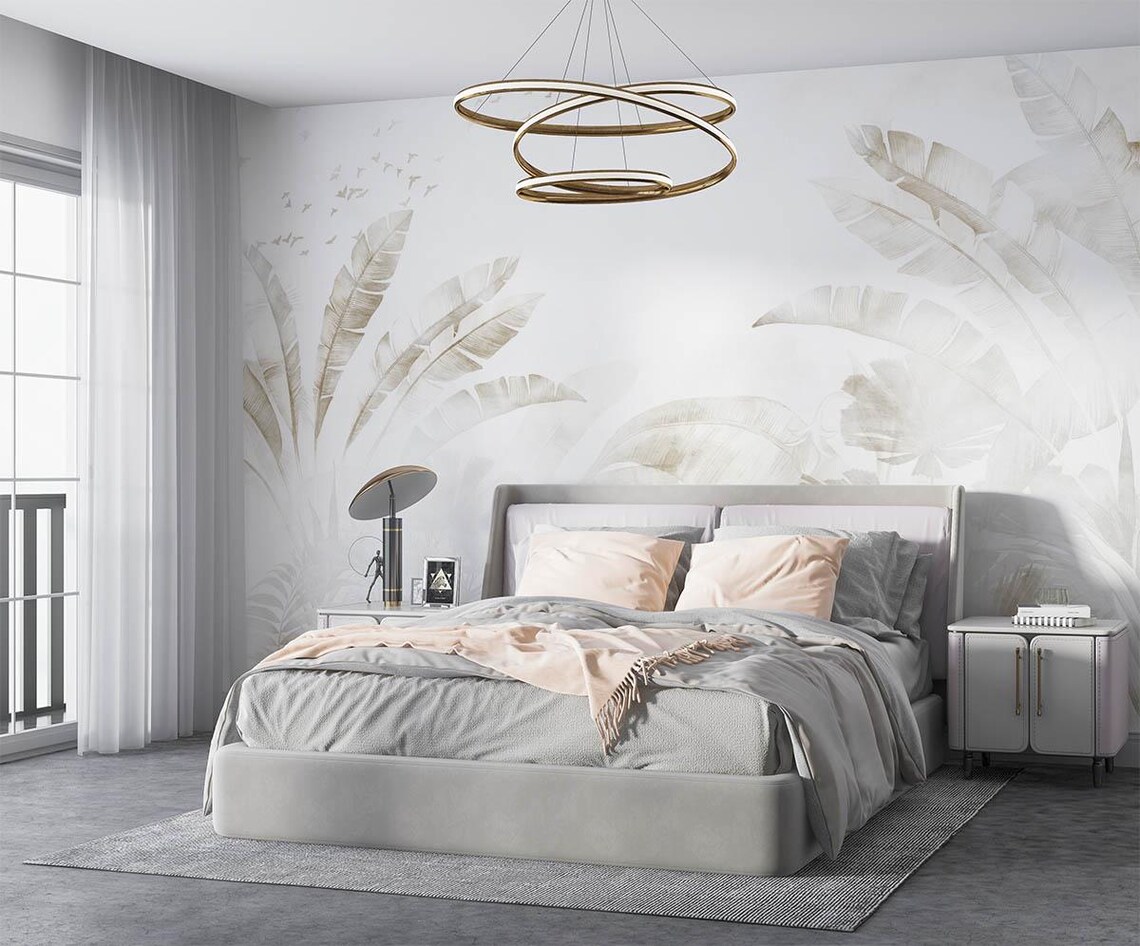 Tapet frunze tropicale bej - imagine 2