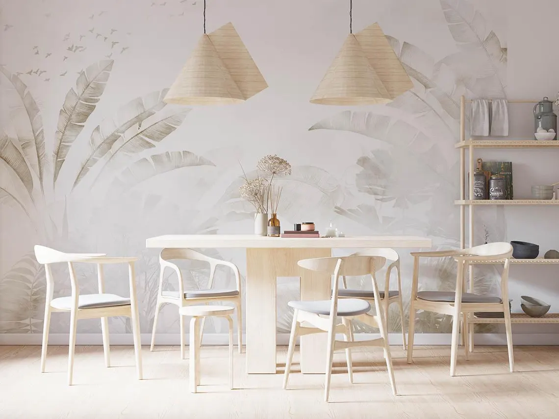 Tapet frunze tropicale bej - imagine 3