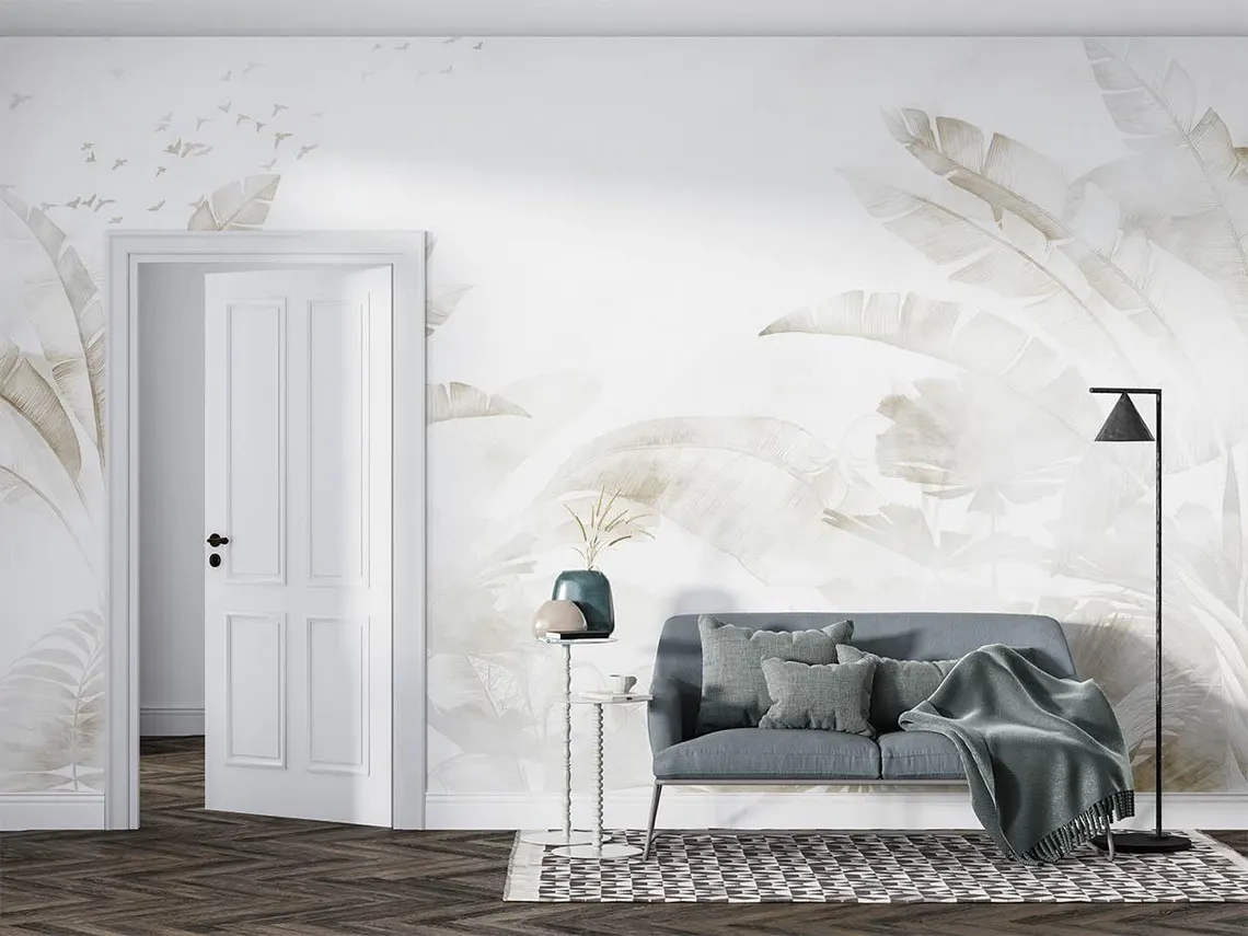 Tapet frunze tropicale bej - imagine 4