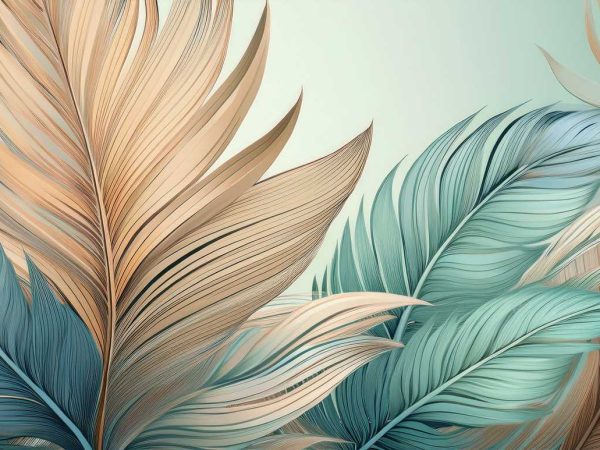 Tapet cu frunze de palmier în nuanțe crem și vernil, design tropical elegant”