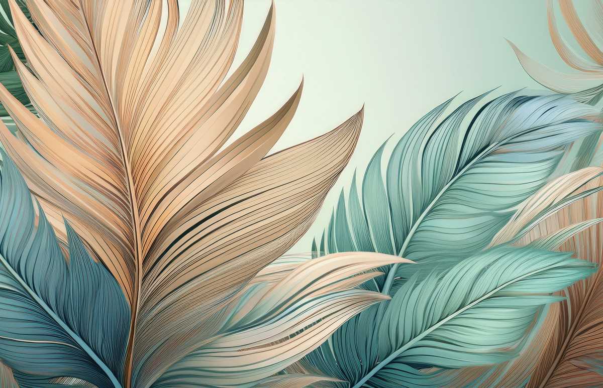 Tapet cu frunze de palmier în nuanțe crem și vernil, design tropical elegant”