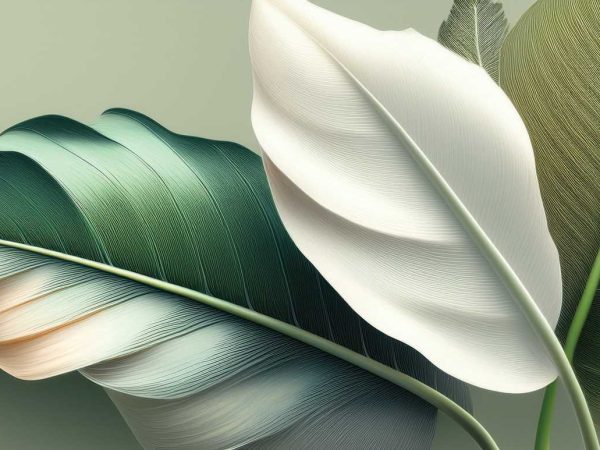 Tapet frunze-verde-crem-alb pentru o amenajare rafinată.