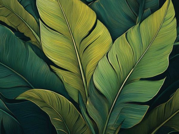 Tapet cu frunze tropicale verzi – design exotic și modern pentru decor interior