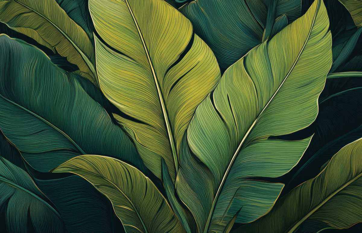 Tapet cu frunze tropicale verzi – design exotic și modern pentru decor interior