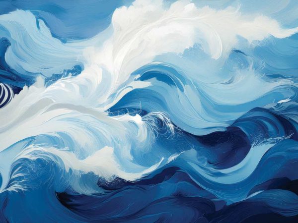 Tapet acuarela albastru-1 o creatie ce imita valurile involburate in nuante albastrii.