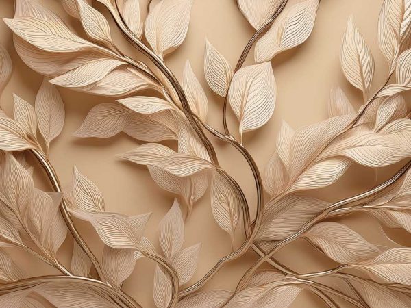 Tapet elegant frunze crem-auriu Royal Deco pentru amenajarea ta de succes