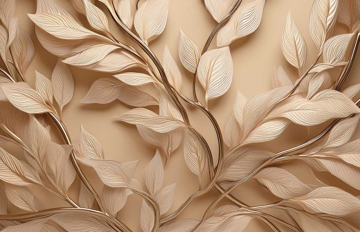 Tapet elegant frunze crem-auriu Royal Deco pentru amenajarea ta de succes