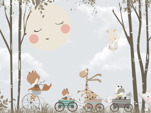 Tapet sweet moon blue pentru camere de copii