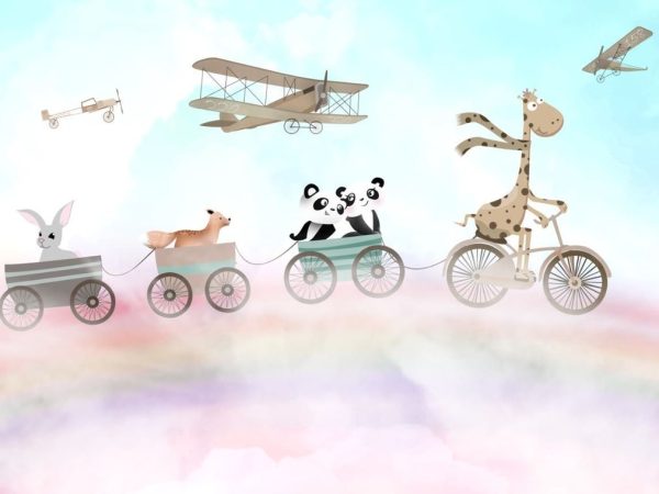 Tapet animale la plimbare pastel