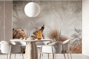 Tapet brown leaves vintage design amenajare hol Design interior cu tapet personalizat Royal Deco